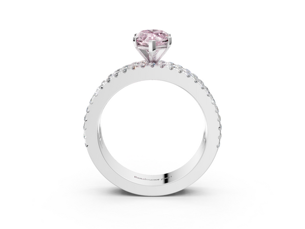 White gold Fancy Pink Marquise Cut Diamond Solitaire Ring with Pavé and Channel Set Band
