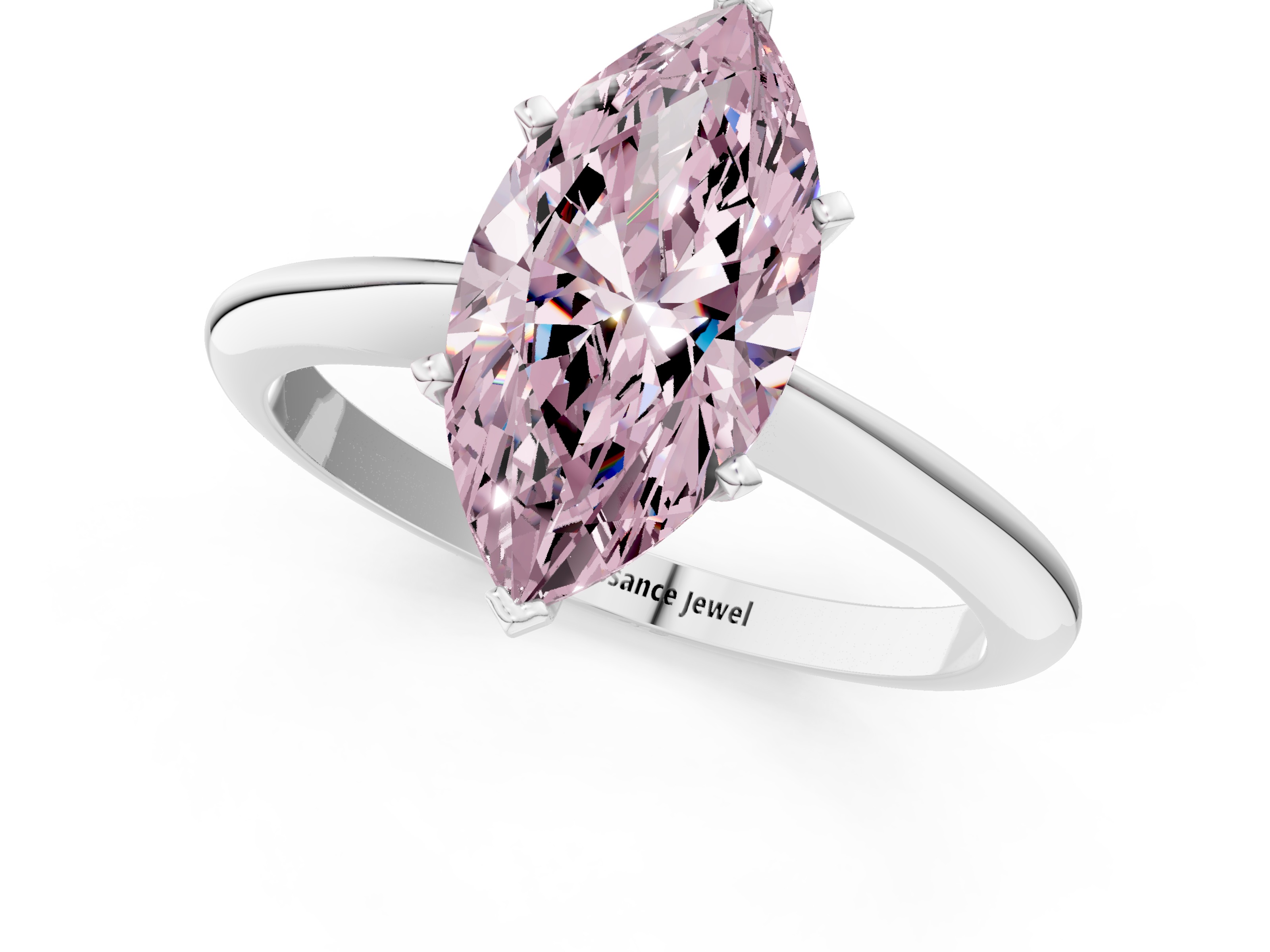 White gold Fancy Pink Marquise  Solitaire Engagement Ring with Classic Band and Four-Prong Setting_71
