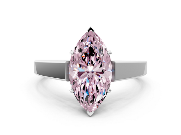 Platinum Fancy Pink Marquise  Solitaire Engagement Ring with Four-Prong Setting and Tapered Band