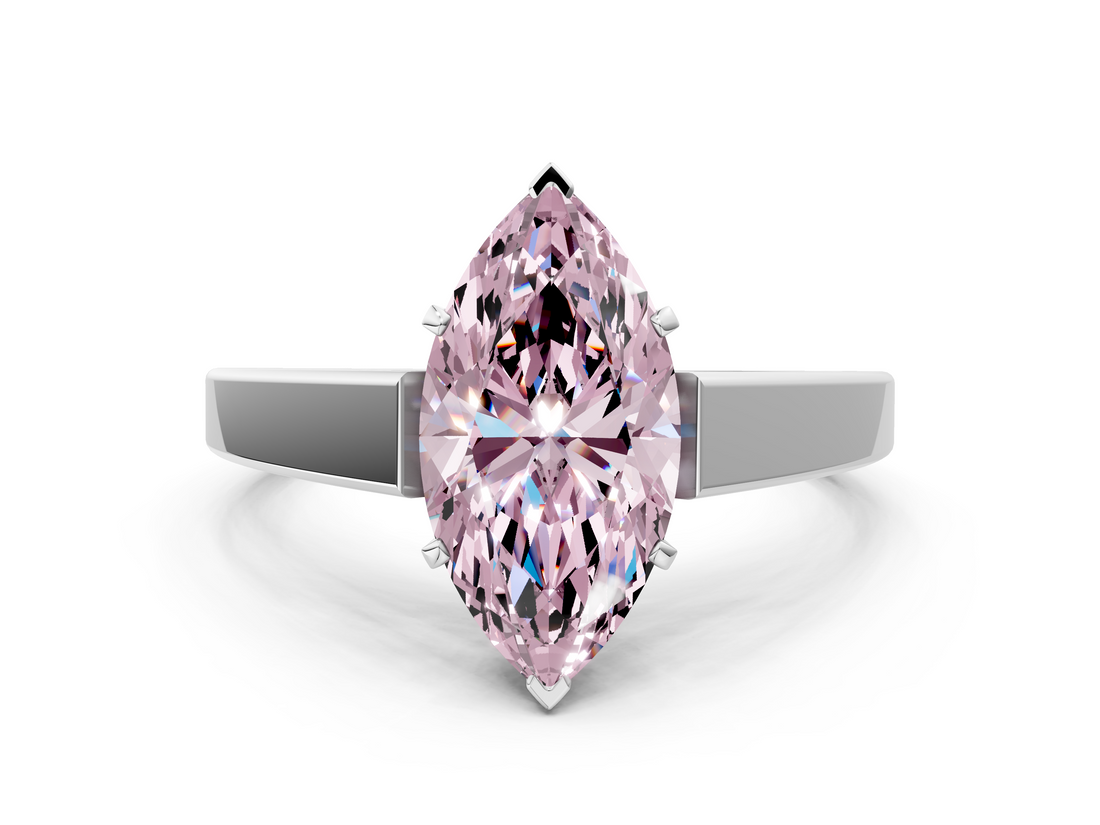 White gold Fancy Pink Marquise  Solitaire Engagement Ring with Four-Prong Setting and Tapered Band_3