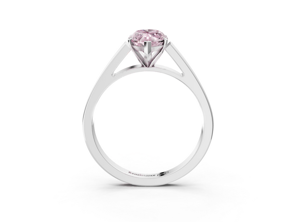 Platinum Fancy Pink Marquise  Solitaire Engagement Ring with Four-Prong Setting and Tapered Band