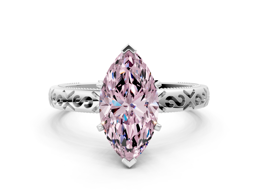 White gold Fancy Pink Marquise  Solitaire Engagement Ring with Scrollwork Band and Four-Prong Setting_115