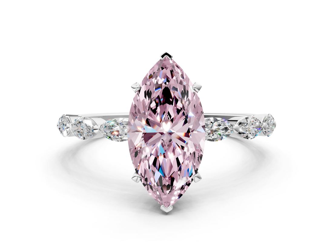 White gold Fancy Pink Marquise  Solitaire Marquise Side Stone Prong Setting Ring_44