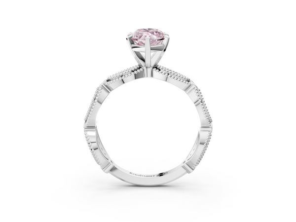Platinum Fancy Pink Marquise  Solitaire Milgrain Diamond Engagement Ring with Bezel and Marquise Band