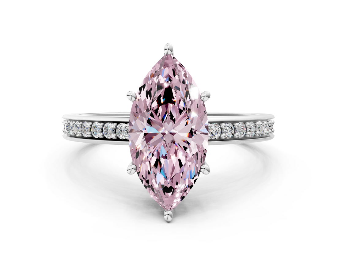 White gold Fancy Pink Marquise  Solitaire Pavé Band Prong Setting Ring_20