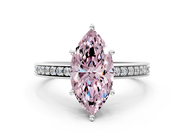 White gold Fancy Pink Marquise  Solitaire Pavé Band Prong Setting Ring