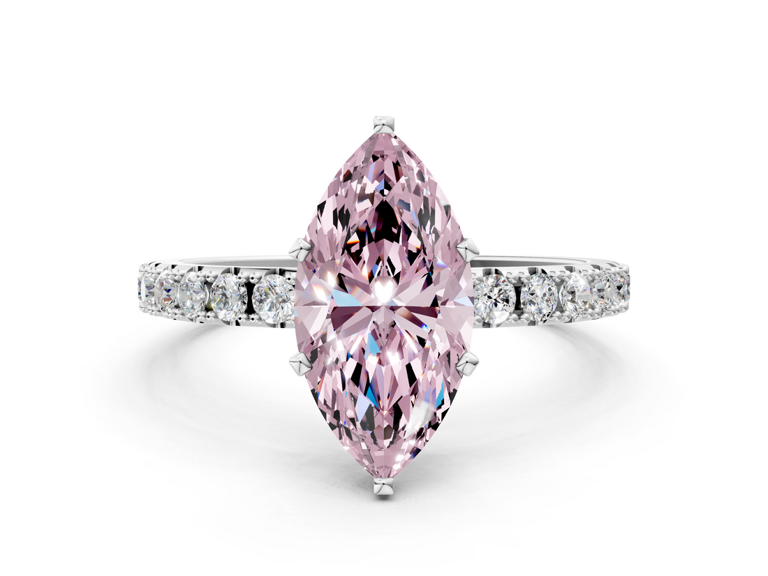 White gold Fancy Pink Marquise  Solitaire Pavé Band with Four-Prong Setting_161