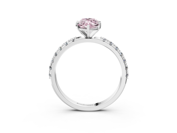 Platinum Fancy Pink Marquise Cut Diamond Solitaire Pavé Band with Four-Prong Setting