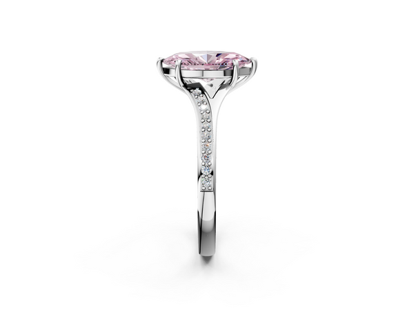 White gold Fancy Pink Marquise Cut Diamond Solitaire Ring with Pavé Band and Prong Setting