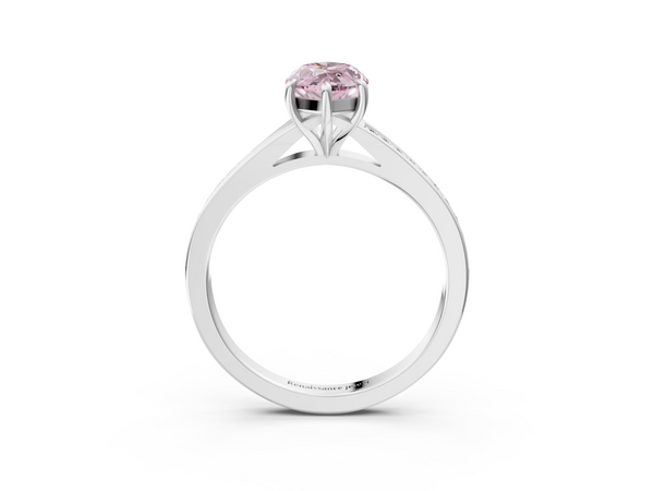 White gold Fancy Pink Marquise Cut Diamond Solitaire Ring with Pavé Band and Prong Setting