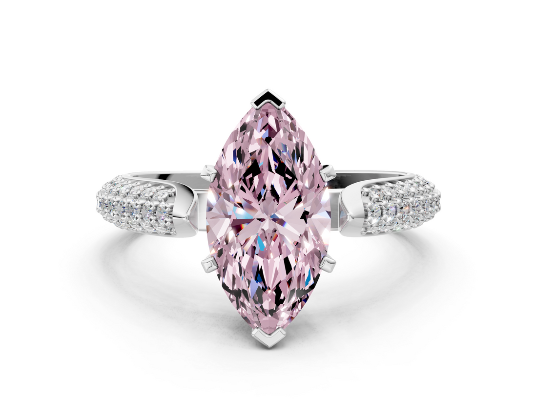 White gold Fancy Pink Marquise  Solitaire Pavé Diamond Engagement Ring with Four-Prong Setting_138