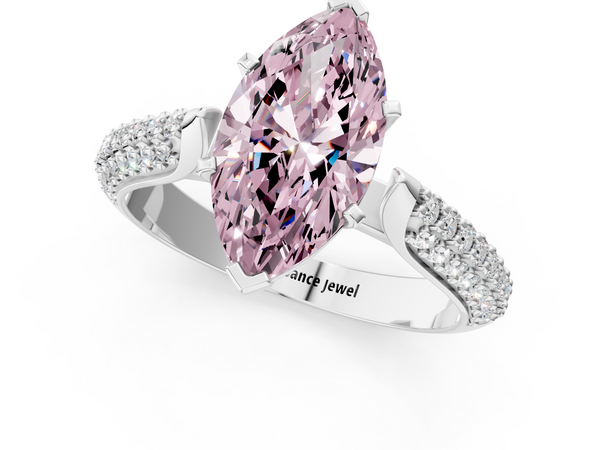White gold Fancy Pink Marquise  Diamond Solitaire Engagement Ring with Pavé Band and Four-Prong Setting