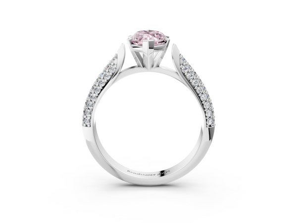 White gold Fancy Pink Marquise  Diamond Solitaire Engagement Ring with Pavé Band and Four-Prong Setting