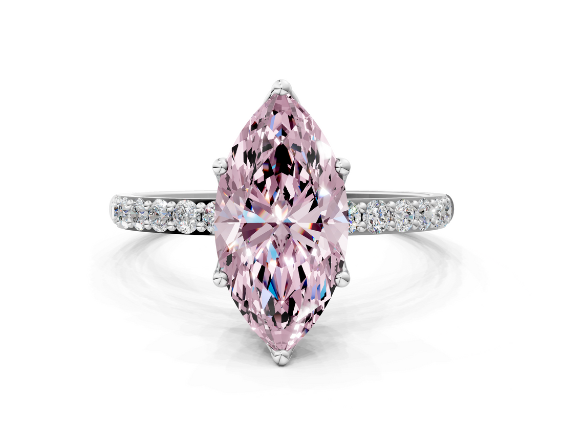White gold Fancy Pink Marquise  Solitaire Pavé Diamond Engagement Ring with Four-Prong Setting_42