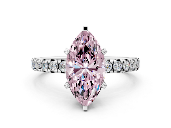 White gold Fancy Pink Marquise  Solitaire Pave Diamond Engagement Ring with Four-Prong Setting