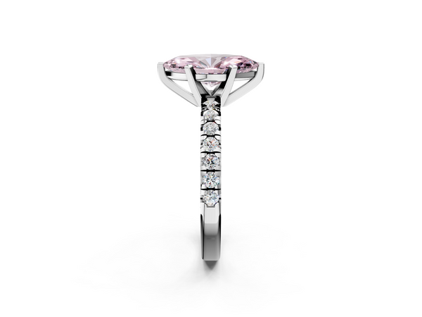 White gold Fancy Pink Marquise  Solitaire Pave Diamond Engagement Ring with Four-Prong Setting