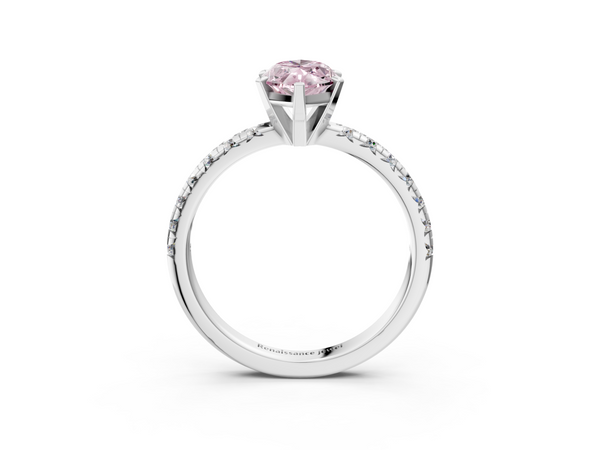 White gold Fancy Pink Marquise  Solitaire Pave Diamond Engagement Ring with Four-Prong Setting