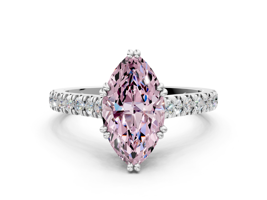 White gold Fancy Pink Marquise  Solitaire Pave Diamond Engagement Ring with Prong Setting_20