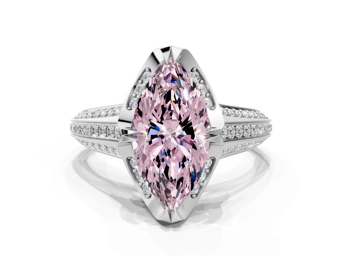 White gold Fancy Pink Marquise  Solitaire Pave Split Shank Ring with Four-Prong Setting_105