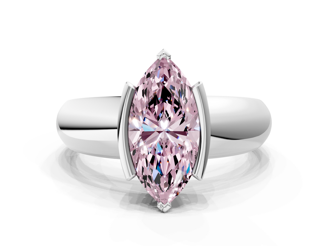 White gold Fancy Pink Marquise  Solitaire Tension Set Diamond Ring with Wide Band_20