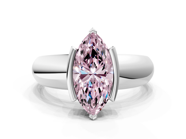 White gold Fancy Pink Marquise  Solitaire Tension Set Diamond Ring with Wide Band