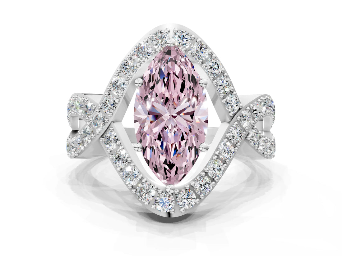 White gold Fancy Pink Marquise  Solitaire Twist Band Pavé Diamond Engagement Ring_55