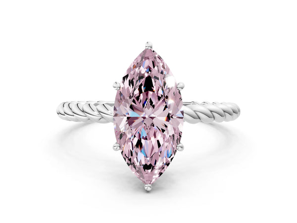 White gold Fancy Pink Marquise  Solitaire Twist Band Ring with Four-Prong Setting