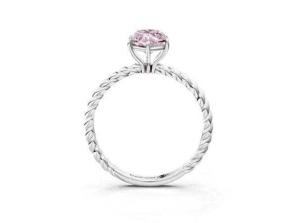 White gold Fancy Pink Marquise  Solitaire Twist Band Ring with Four-Prong Setting