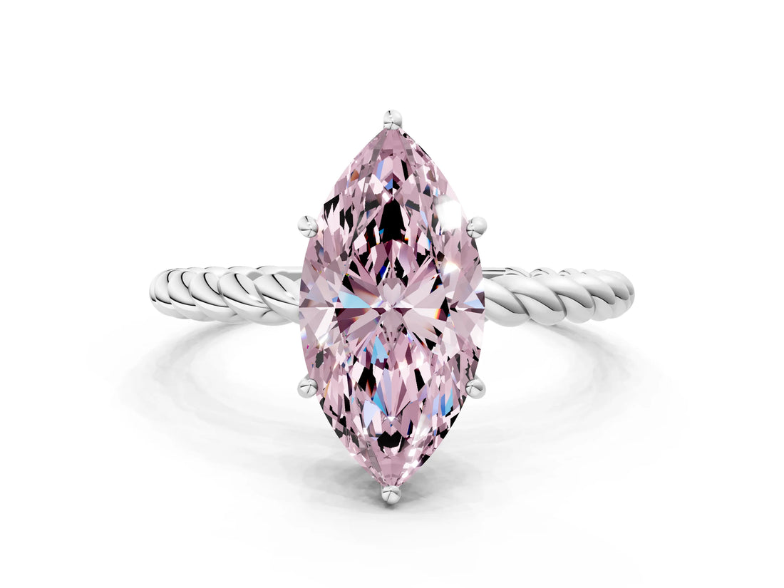 White gold Fancy Pink Marquise  Solitaire Twist Band Ring with Four-Prong Setting_164