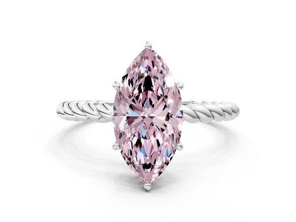 White gold Fancy Pink Marquise  Solitaire Twist Band Ring with Four-Prong Setting