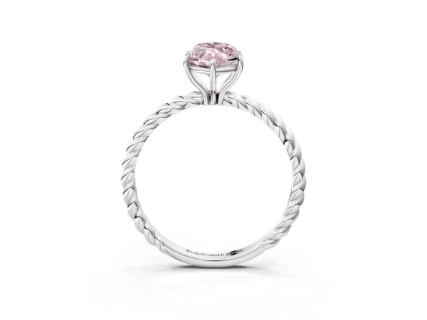 White gold Fancy Pink Marquise  Solitaire Twist Band Ring with Four-Prong Setting