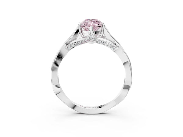 White gold Fancy Pink Marquise  Solitaire Twist Band Six-Prong Setting