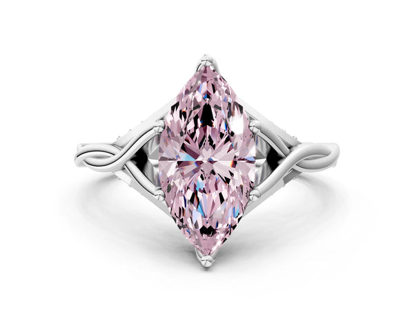 White gold Fancy Pink Marquise  Solitaire Twist Band Six-Prong Setting