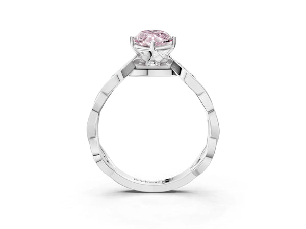 White Gold Marquise Accented Twist Engagement Ring Setting for Fancy Pink Center