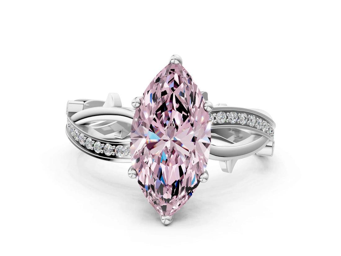 White gold Fancy Pink Marquise  Solitaire Twist Band with Pavé Accents and Four-Prong Setting_44