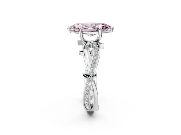 White gold Fancy Pink Marquise  Solitaire Twist Band with Pavé Accents and Four-Prong Setting