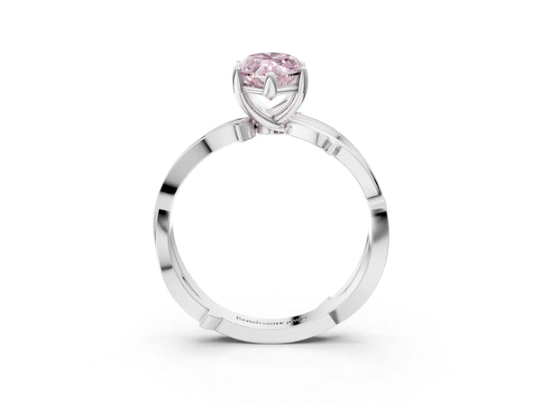 White gold Fancy Pink Marquise  Solitaire Twist Band with Pavé Accents and Four-Prong Setting