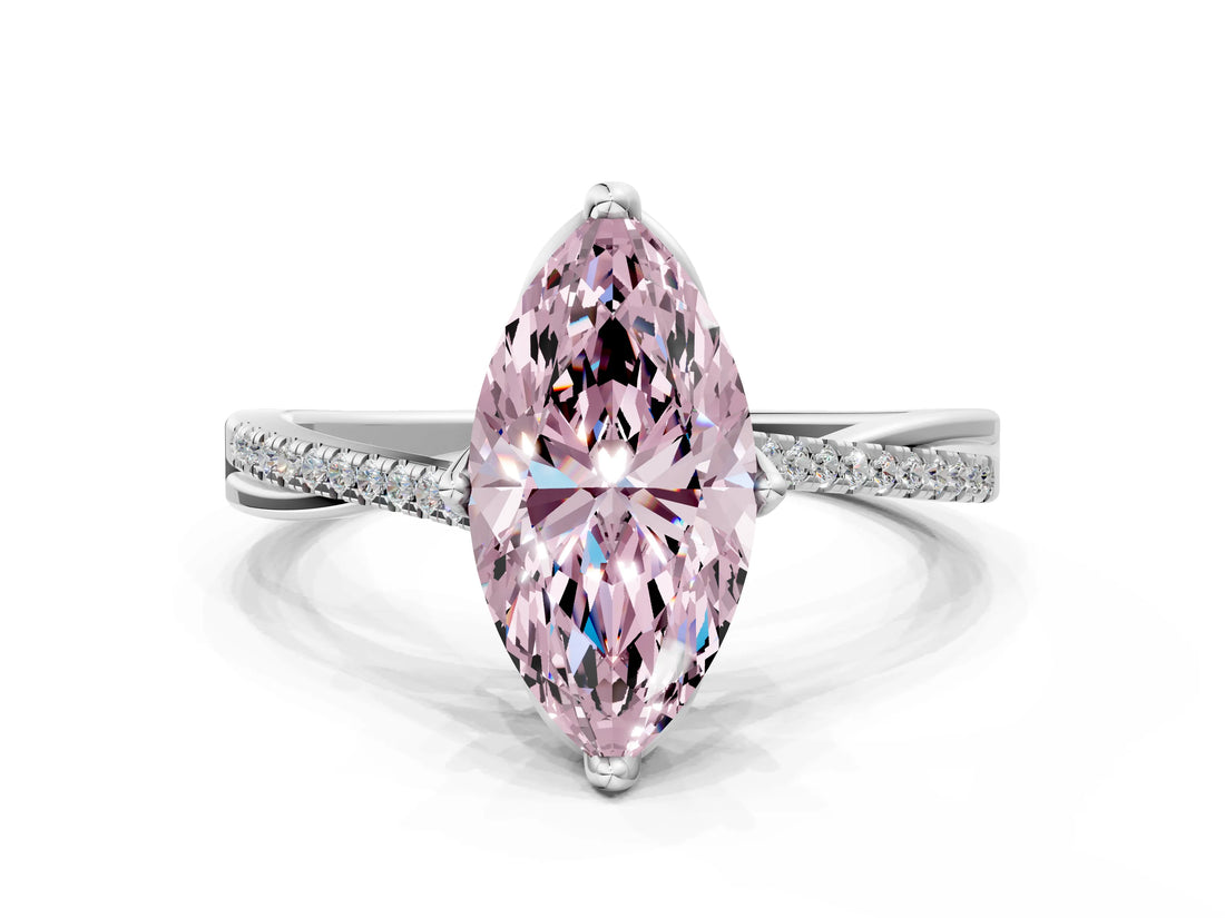 White gold Fancy Pink Marquise  Solitaire Twist Band with Pavé Diamonds and Four-Prong Setting_81