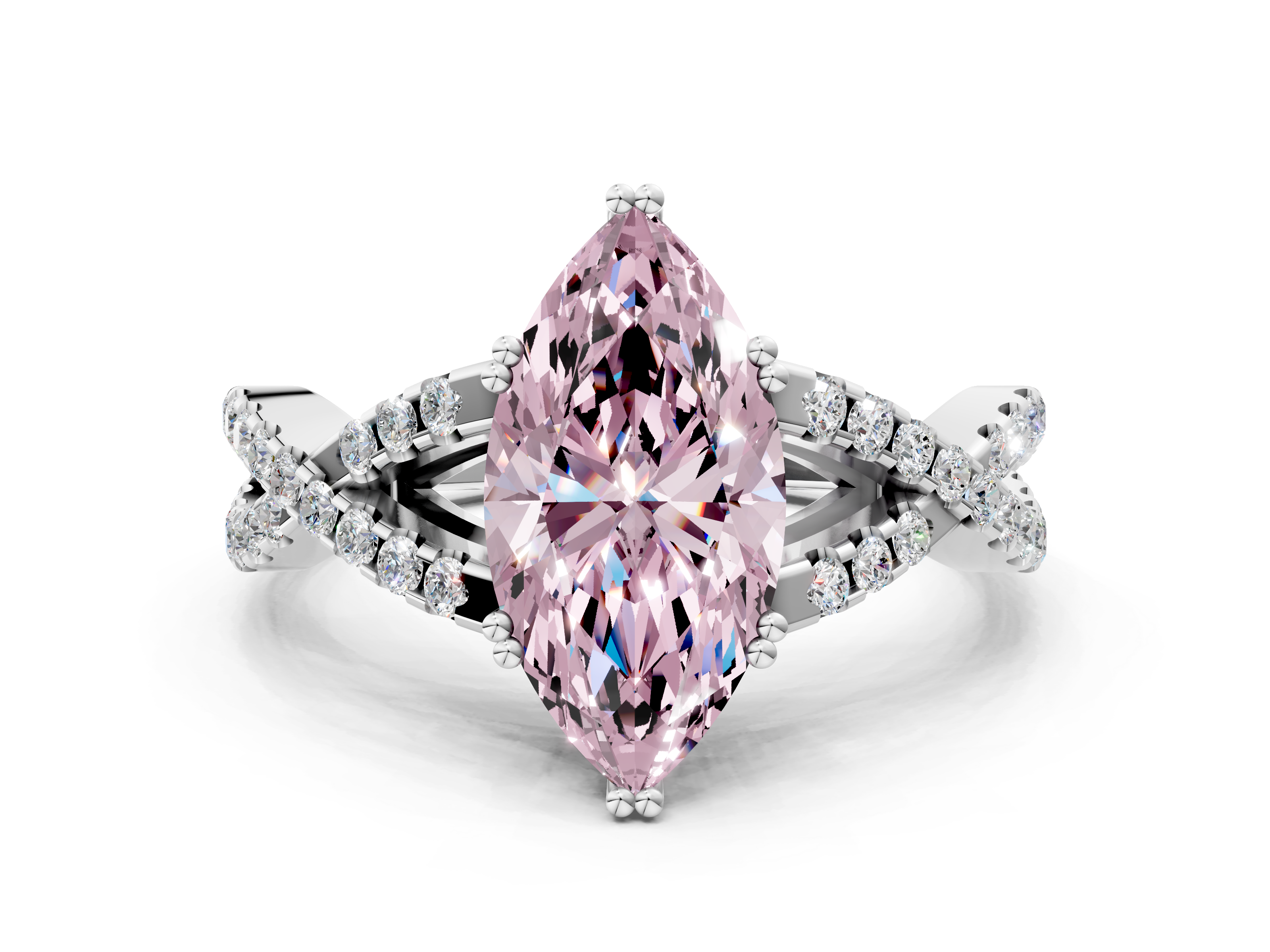 White gold Fancy Pink Marquise  Solitaire Twist Band with Pavé Setting and Four-Prong Setting_17
