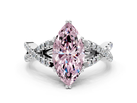 White gold Fancy Pink Marquise  Solitaire Twist Band with Pavé Setting and Four-Prong Setting_17