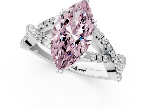 White gold Fancy Pink Marquise  Solitaire Twist Band with Pavé Setting and Four-Prong Setting_18