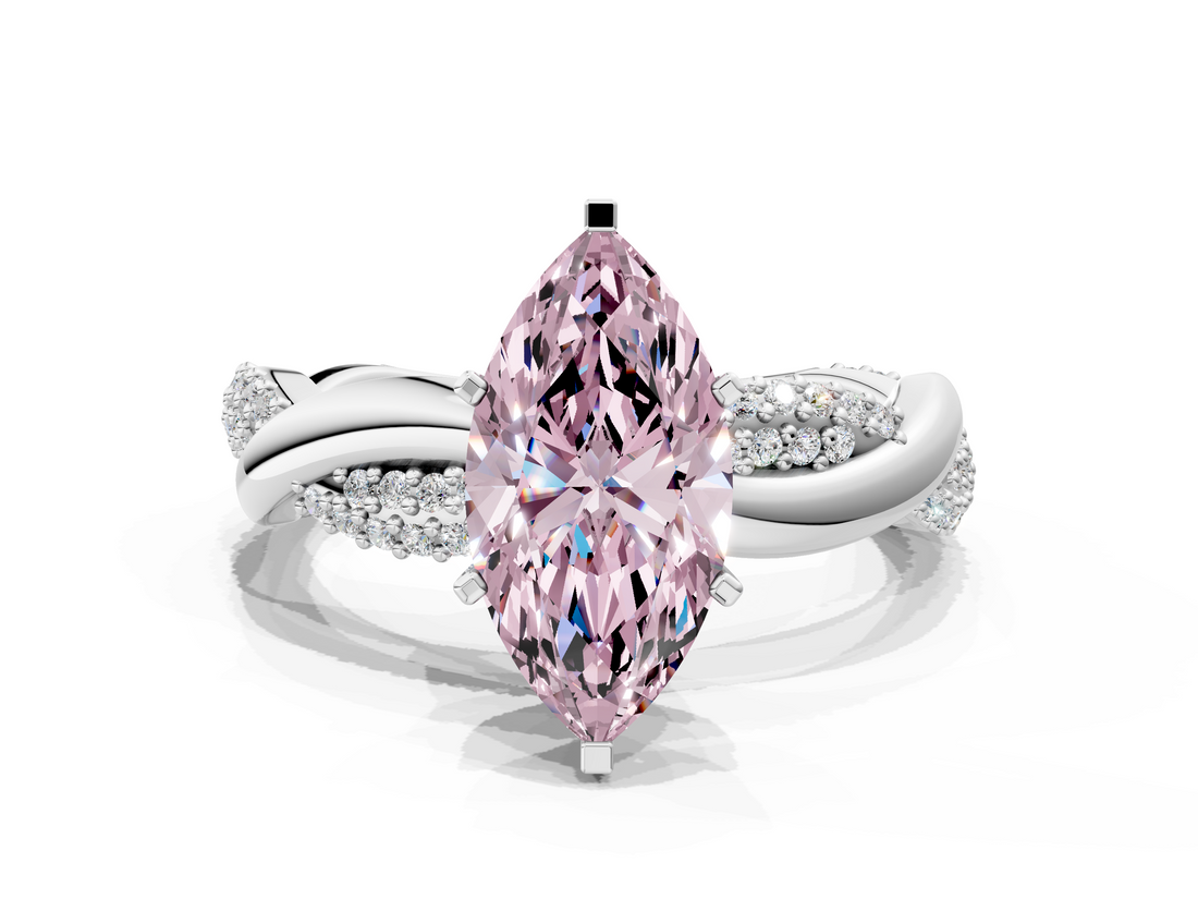 White gold Fancy Pink Marquise  Solitaire Twist Band with Pave Prong Setting_72