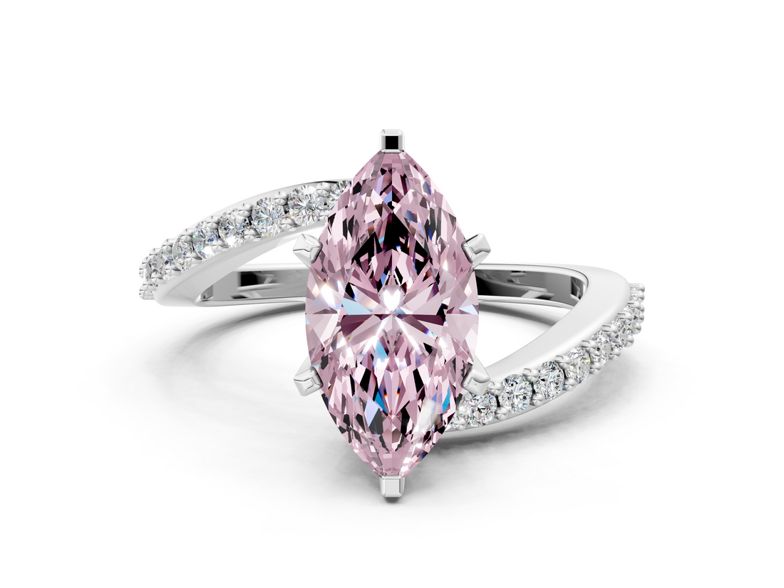 White gold Fancy Pink Marquise  Solitaire Twist Band with Pave Set Diamonds and Four-Prong Setting_91