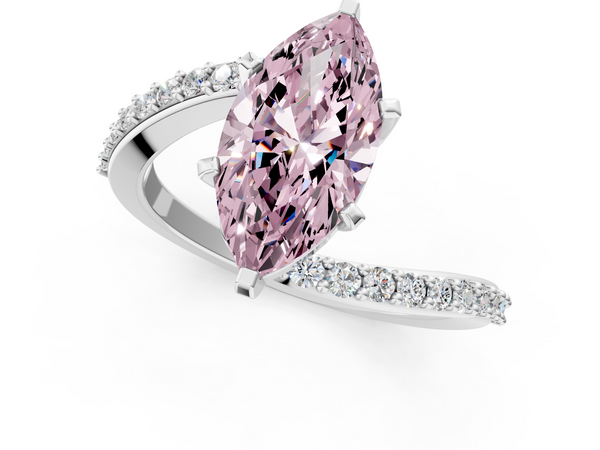 Platinum Fancy Pink Marquise  Solitaire Twist Band with Pave Set Diamonds and Four-Prong Setting