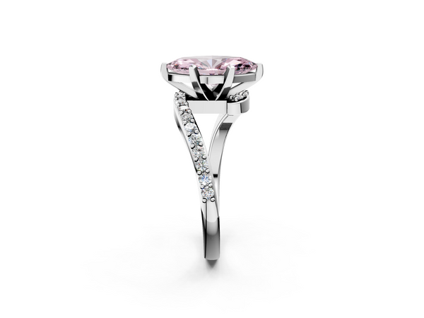 Platinum Fancy Pink Marquise  Solitaire Twist Band with Pave Set Diamonds and Four-Prong Setting
