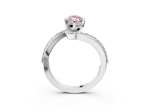 Platinum Fancy Pink Marquise  Solitaire Twist Band with Pave Set Diamonds and Four-Prong Setting