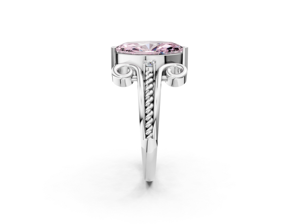 Platinum Fancy Pink Marquise  Solitaire Twisted Band Scroll Prong Ring