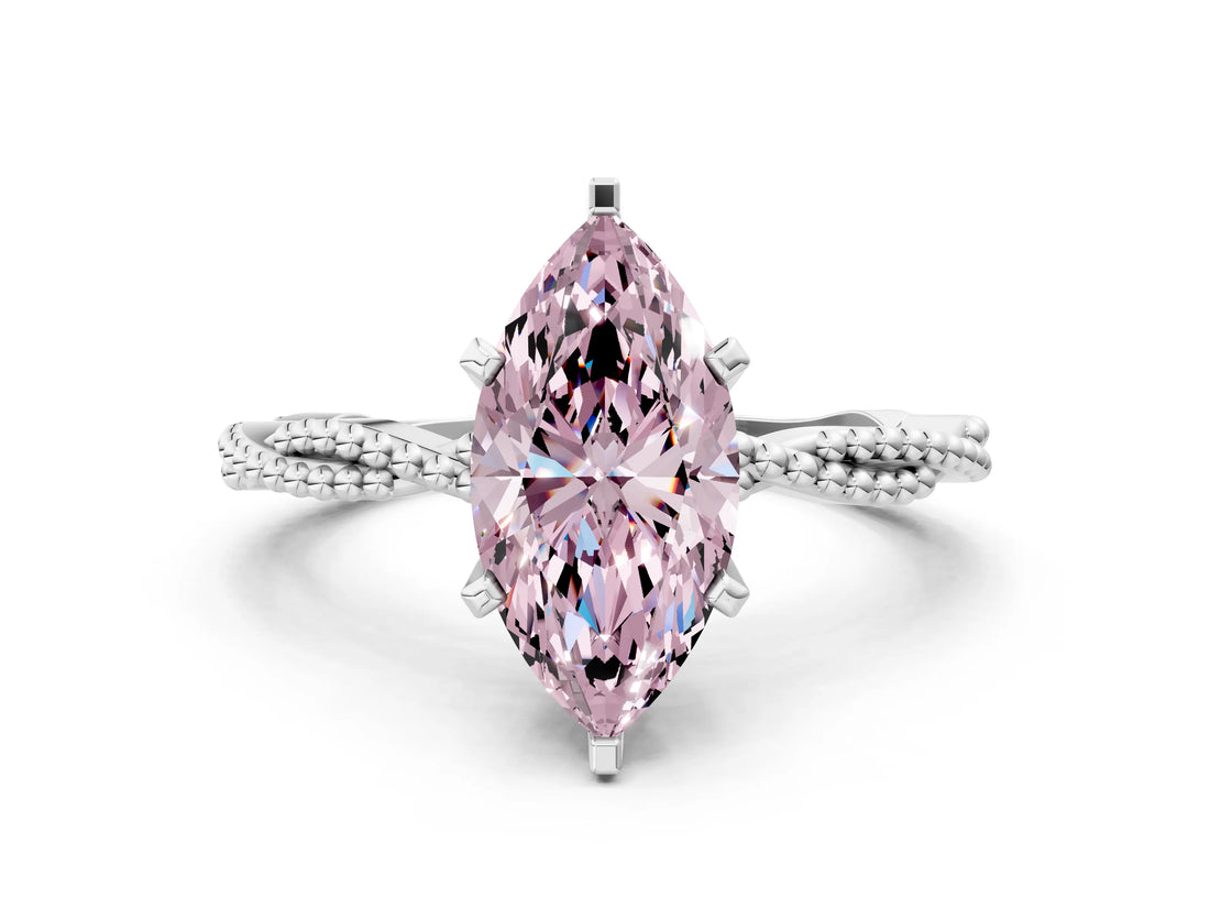 White gold Fancy Pink Marquise  Solitaire Twisted Band with Bead Prong Setting_272