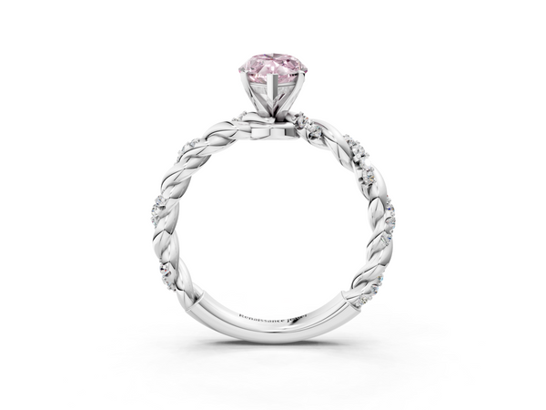 White gold Fancy Pink Marquise Cut Diamond Solitaire Ring with Twisted Band and Pavé Accents