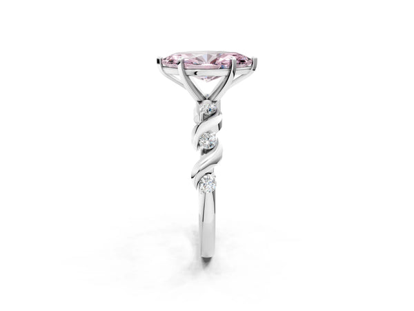 White gold Fancy Pink Marquise  Solitaire Twisted Band with Prong Setting